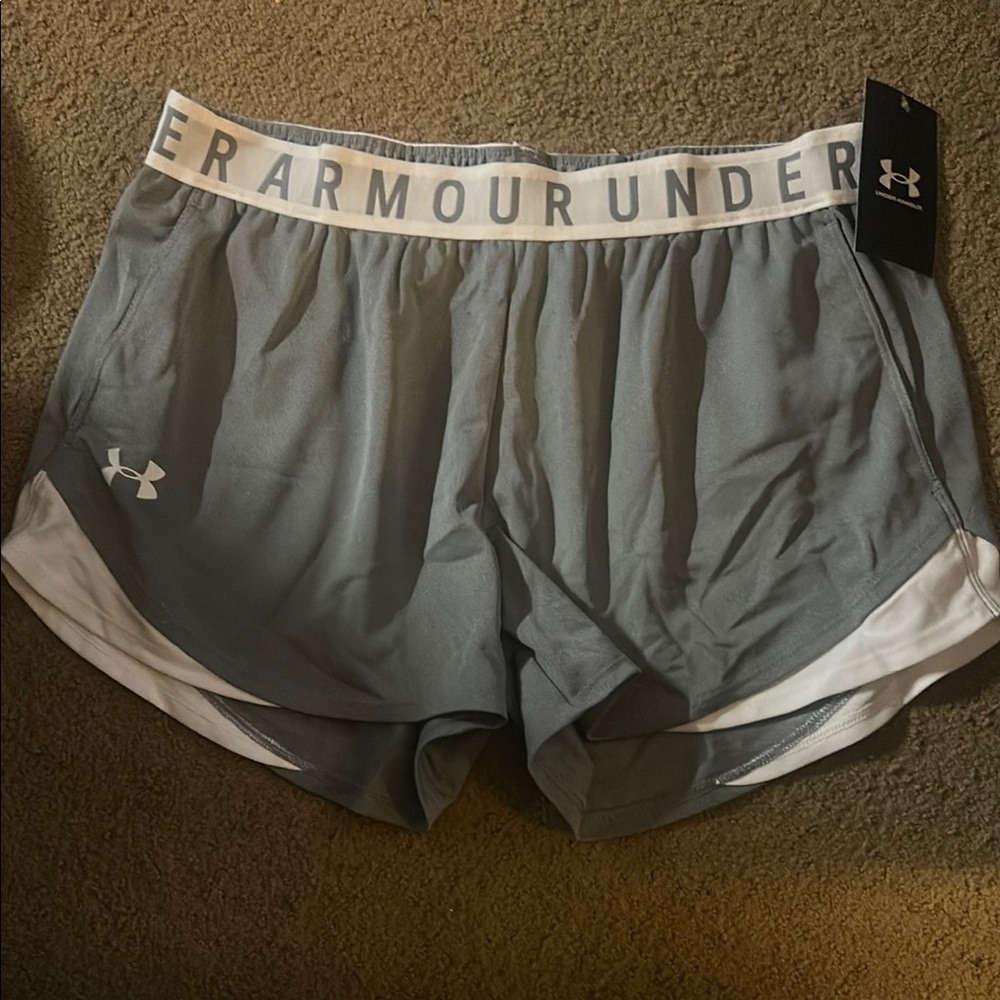 Under Armour Gray and White Athletic Shorts Moisture-Wicking Performance